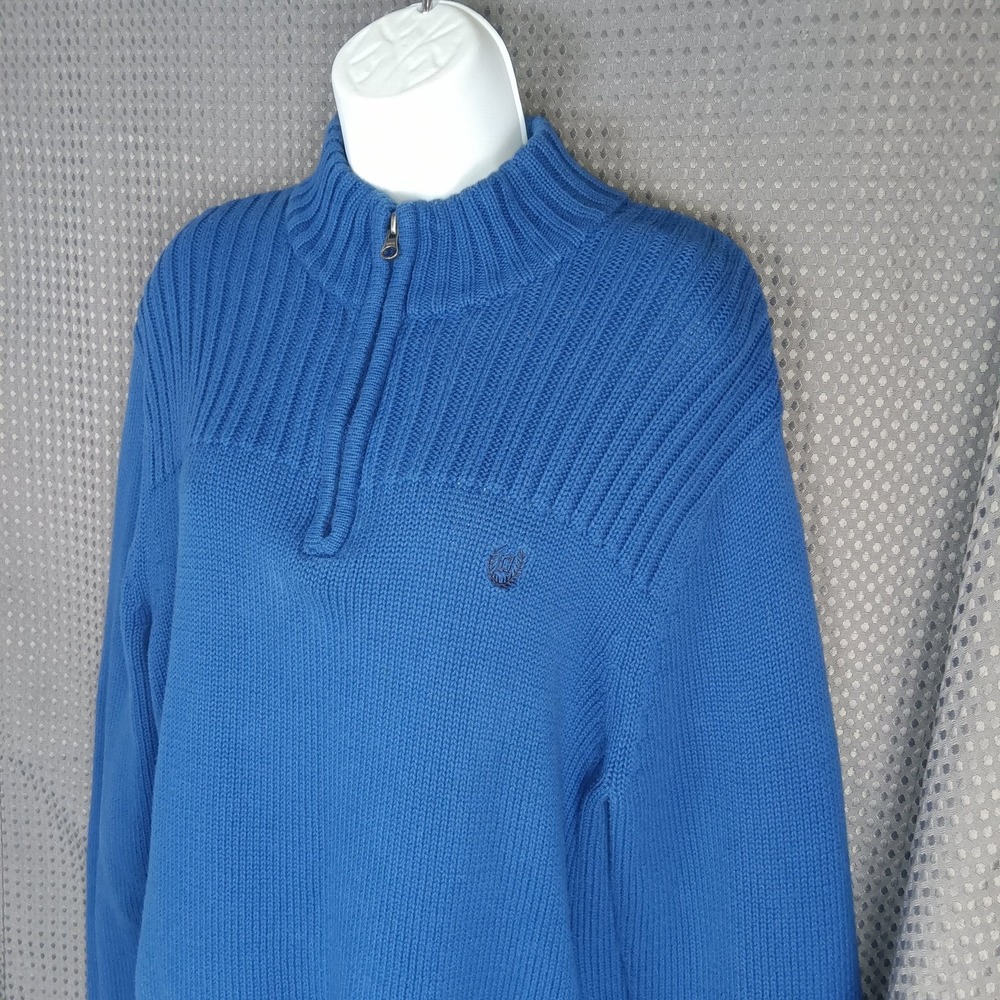 Chaps Men's Blue 100% Cotton Quarter Zip Mock Neck Sweater Size M